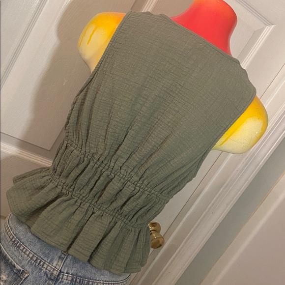 Aerie Olive Sleeveless Drawstring Blouse - Picture 7 of 13